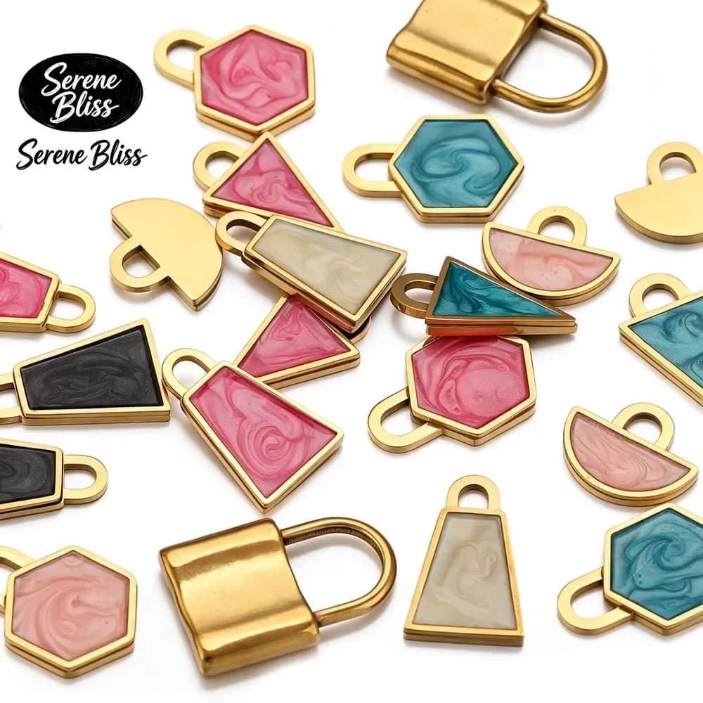 5 pz. Ciondoli in Acciaio Inossidabile con Smalto Rosa a Forma di Lucchetto Esagonale, Pendenti in Metallo per Collane, Orecchini Fai da Te, Bracciali, Componenti per Creazione Gioielli da Donna