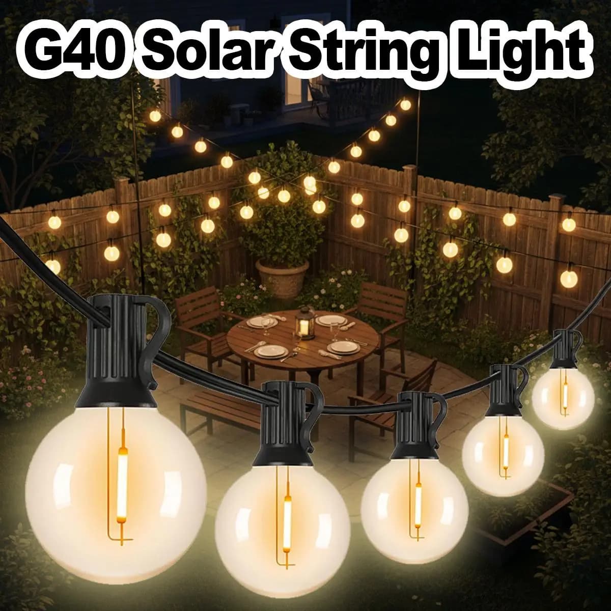 G40 Solar String Lights Outdoor LED Waterproof Patio Garden Lamp USB Remote Warm White Lamp Fairy Lighting per la festa del cortile