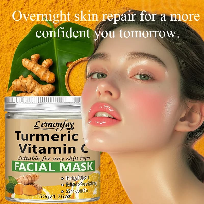 Maschera Viso Lemonfay alla Curcuma e Vitamina C, Maschera Illuminante e Idratante per una Pelle Liscia, Adatta a Tutti i Tipi di Pelle, 50g