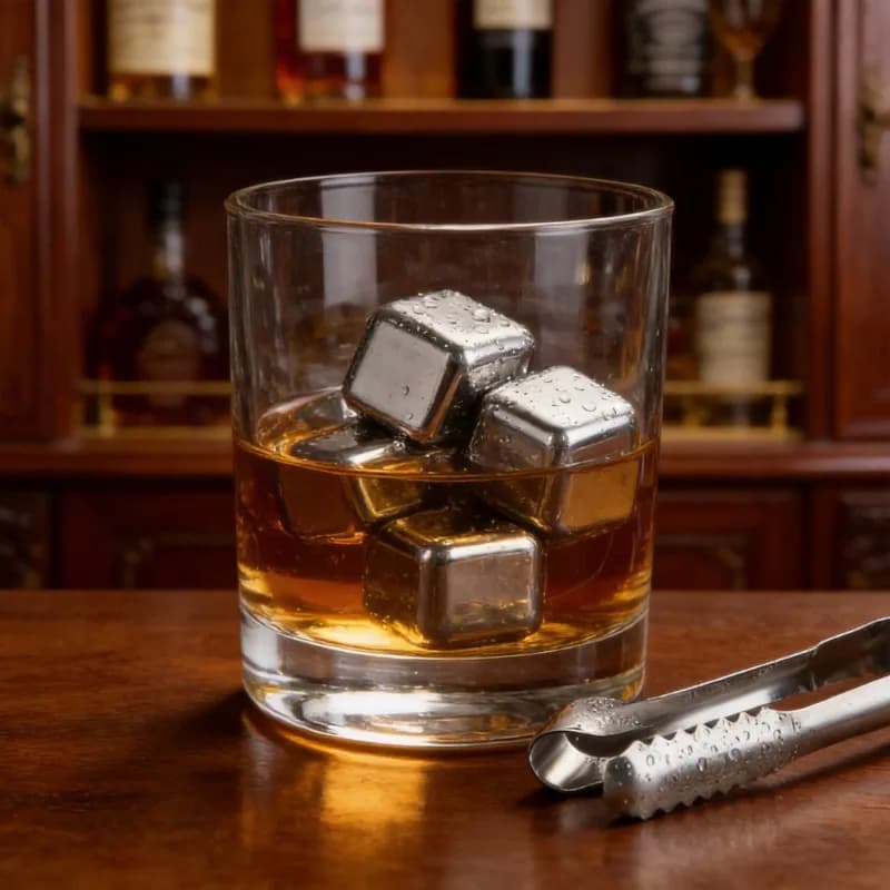 Refrigerating Cubetti for Whisky and Wine, Reusable Refrigerant Stones 4/6/8 Pieces, Stainless Steel Ice Cubetti Set, Bar and Party Accessories