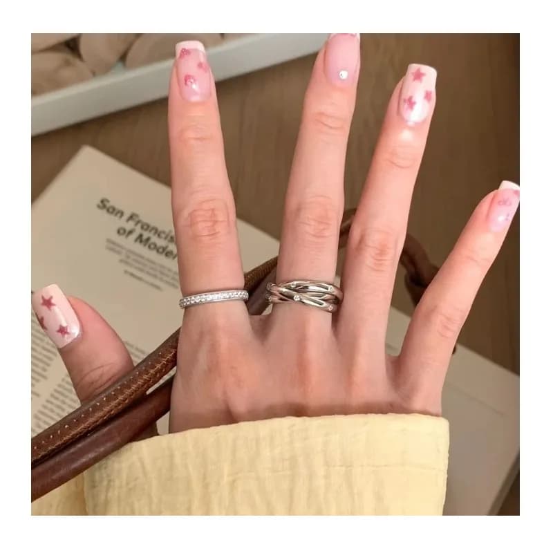 Anello a Tre Anelli con Diamante Placcato in Platino, Design Versatile in Argento alla Moda Francese di Alta Gamma per Donne
