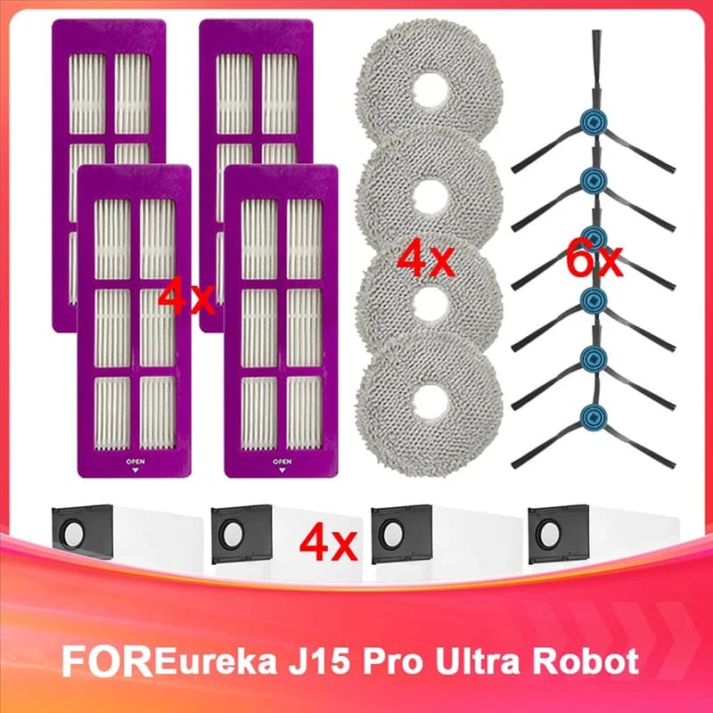 Y42A-Accessorio per parti di aspirapolvere robot Eureka J15 Pro Ultra, lavabile e riutilizzabile, filtri, spazzole laterali, mocio, sacchetti per la polvere