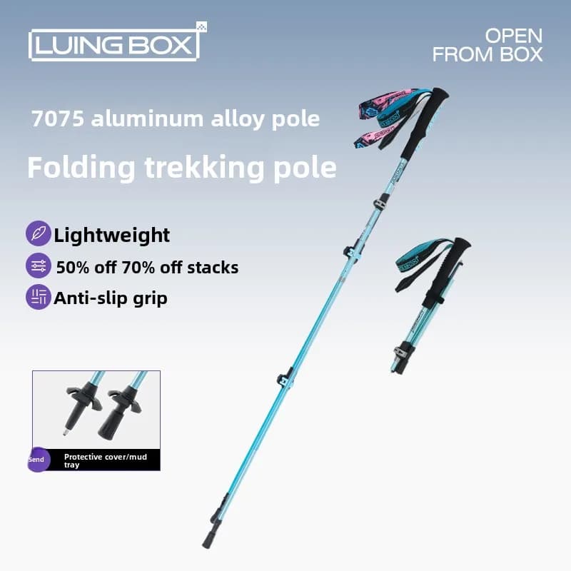 Outdoor Folding Trekkings Pole 5-Section Portable Walking Hiking Telescopic Stick Lightweight Camping Climbing Trekking Stick