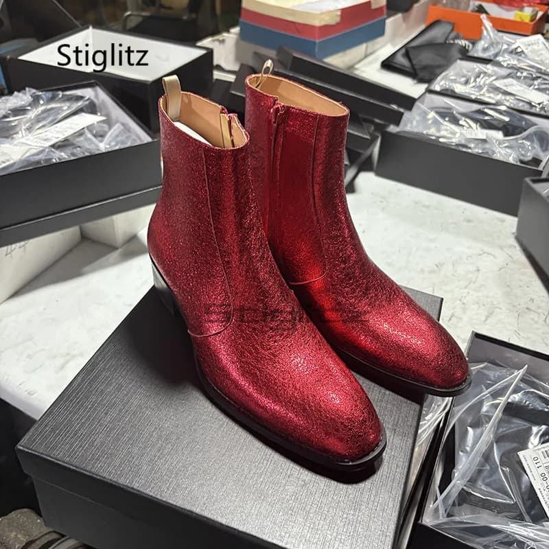 Men's Genuine Chelsea Boots Men's Genuine Leather Boots With Pointed Toe British Style Medium Heel Maid Dress