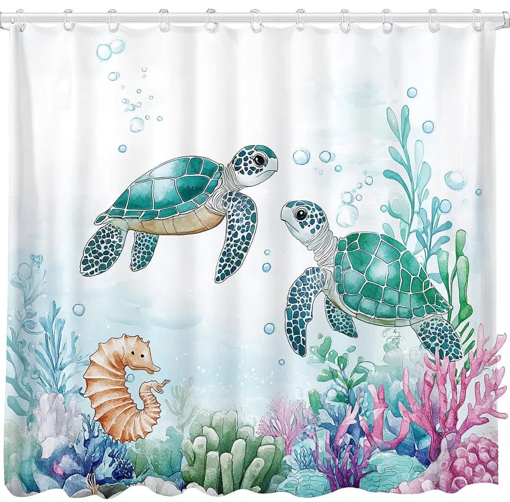 Tenda da doccia con delfini e tartarughe del mondo subacqueo, tende da bagno in tessuto di poliestere con animali oceanici per la decorazione della casa