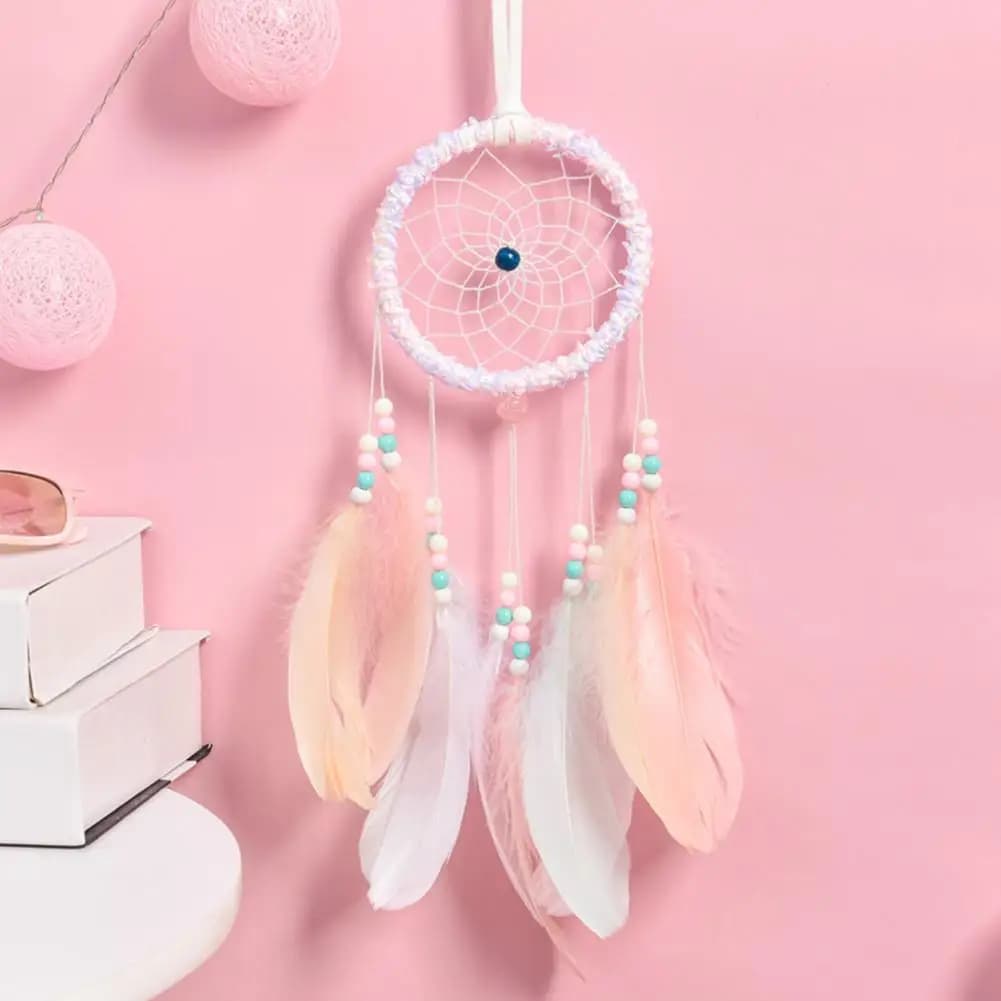 Dream Catcher Pendant with Light Romantic Creative Weaving Feather Wind Chime Feather Dreamcatcher Home Decor Girl Couple Gift