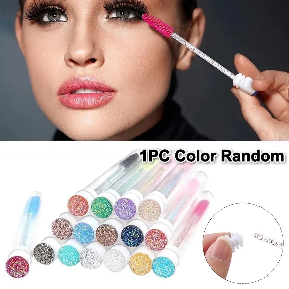 Multipurpose Sparkling Eyelash Brushes in Pipes With Container Housing Mascara Spooli for Reusable Eyelashes Makeup Tools