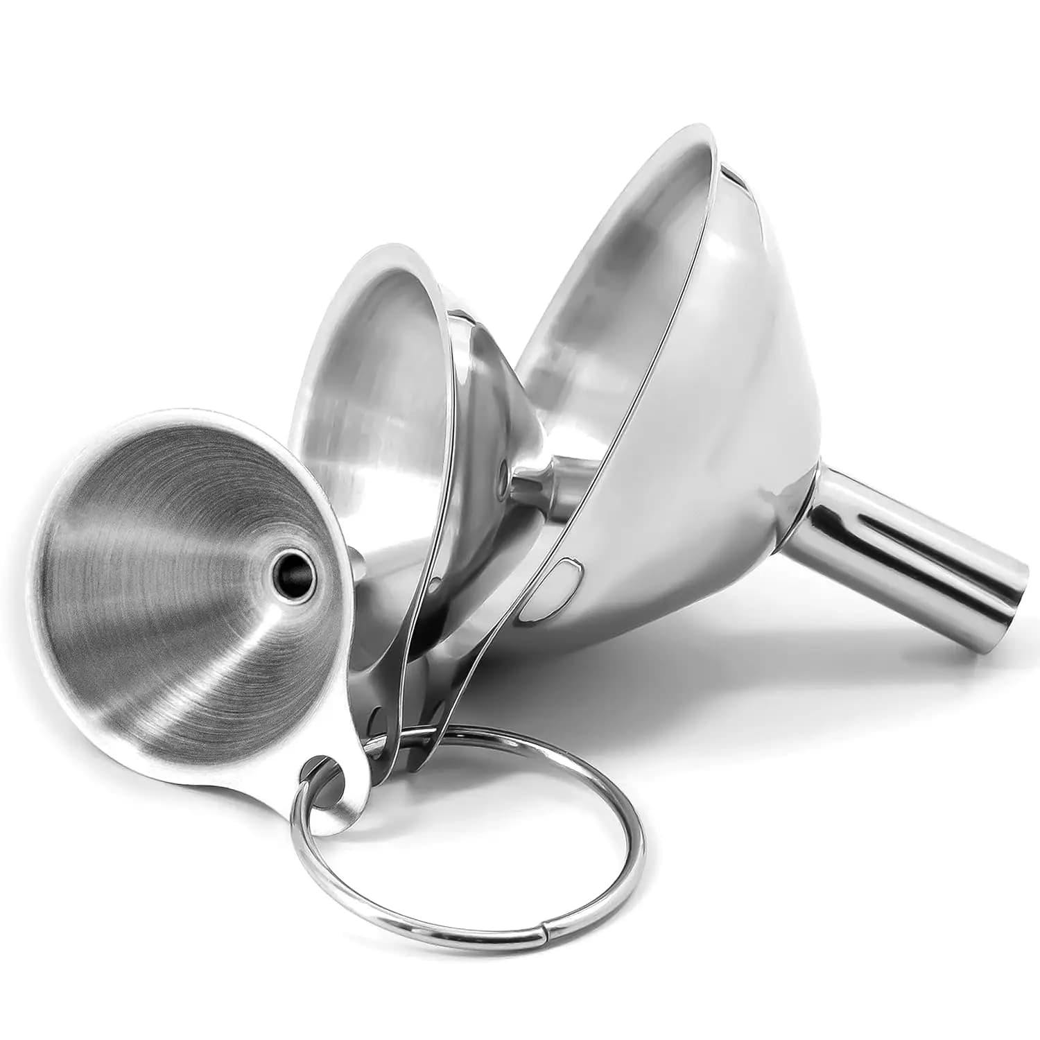 Set di 3 Mini Imbuti da Cucina, Imbuti in Acciaio Inossidabile per Liquidi, Ingredienti Secchi, Spezie, Polveri - Resistenti al Calore e di Grado Alimentare