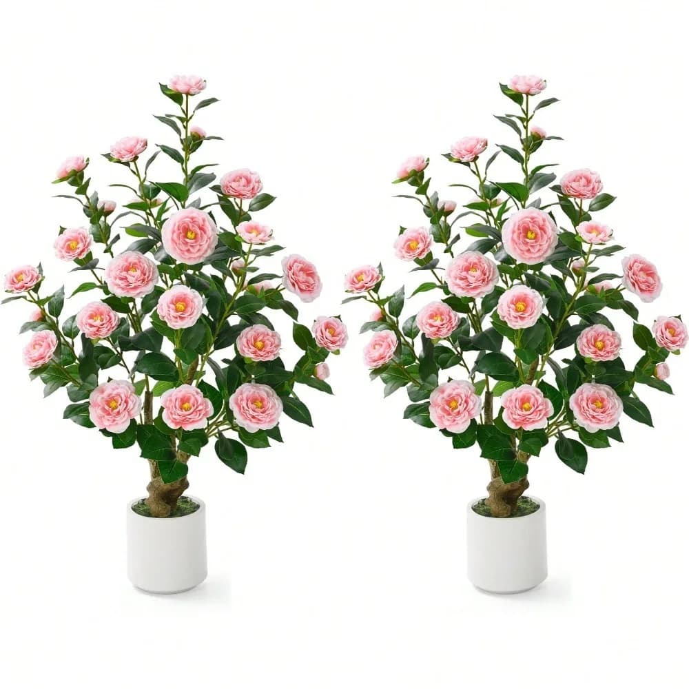 2 pieces artificial camel tree, 38 inch outdoor artificial plants in pot, artificial flower