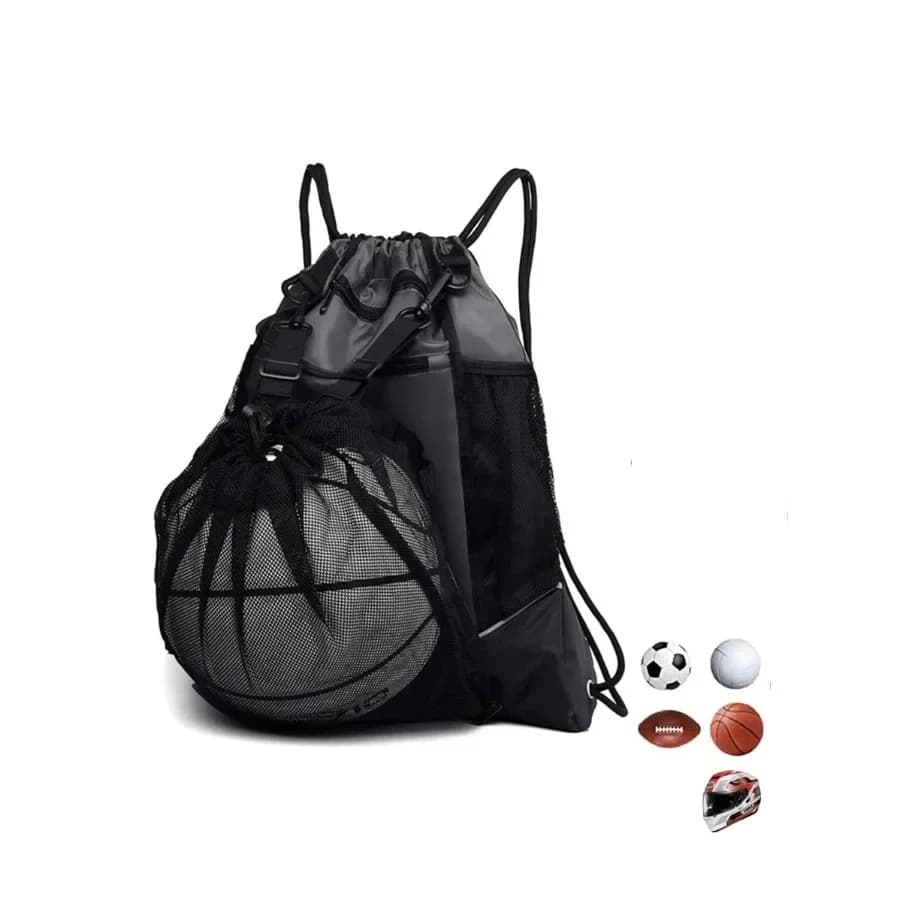 1 zaino con borsa a rete indipendente, borsa da allenamento in nylon grigio chiaro, borsa per laptop e tablet, borsa per libri scolastici, borsa con coulisse F