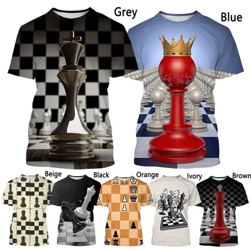 Magliette grafiche di scacchi per uomo Stampa 3d Manica corta Modello di scacchiera Tee Top Girocollo Maglietta da uomo oversize Streetwear