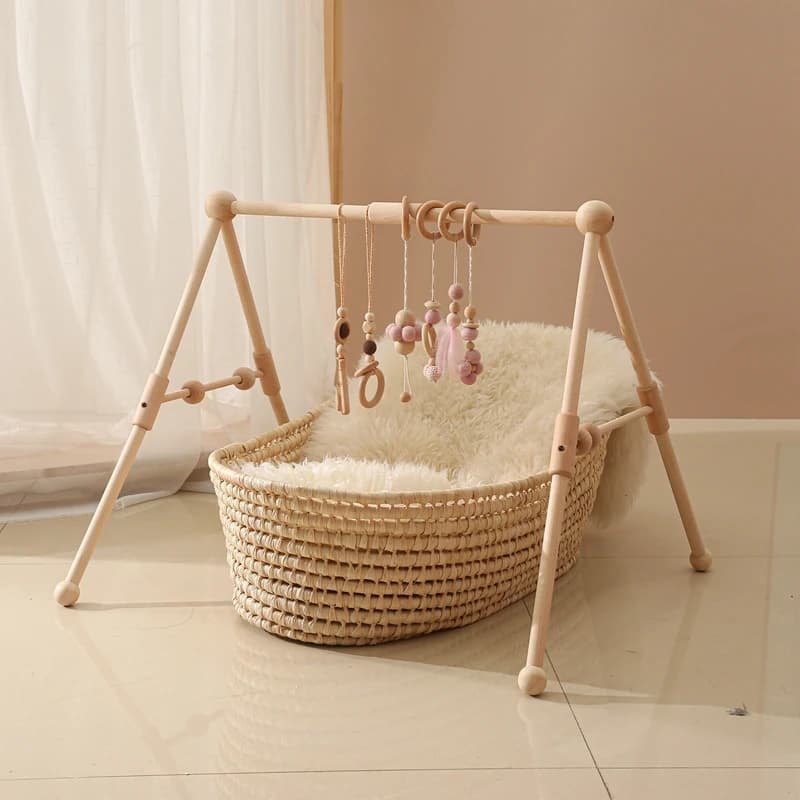 Set di 1 Giocattolo Sonaglino in Legno per Neonati, Mobile da Gioco Sensoriale Pieghevole, Decorazioni per la Stanza del Bambino