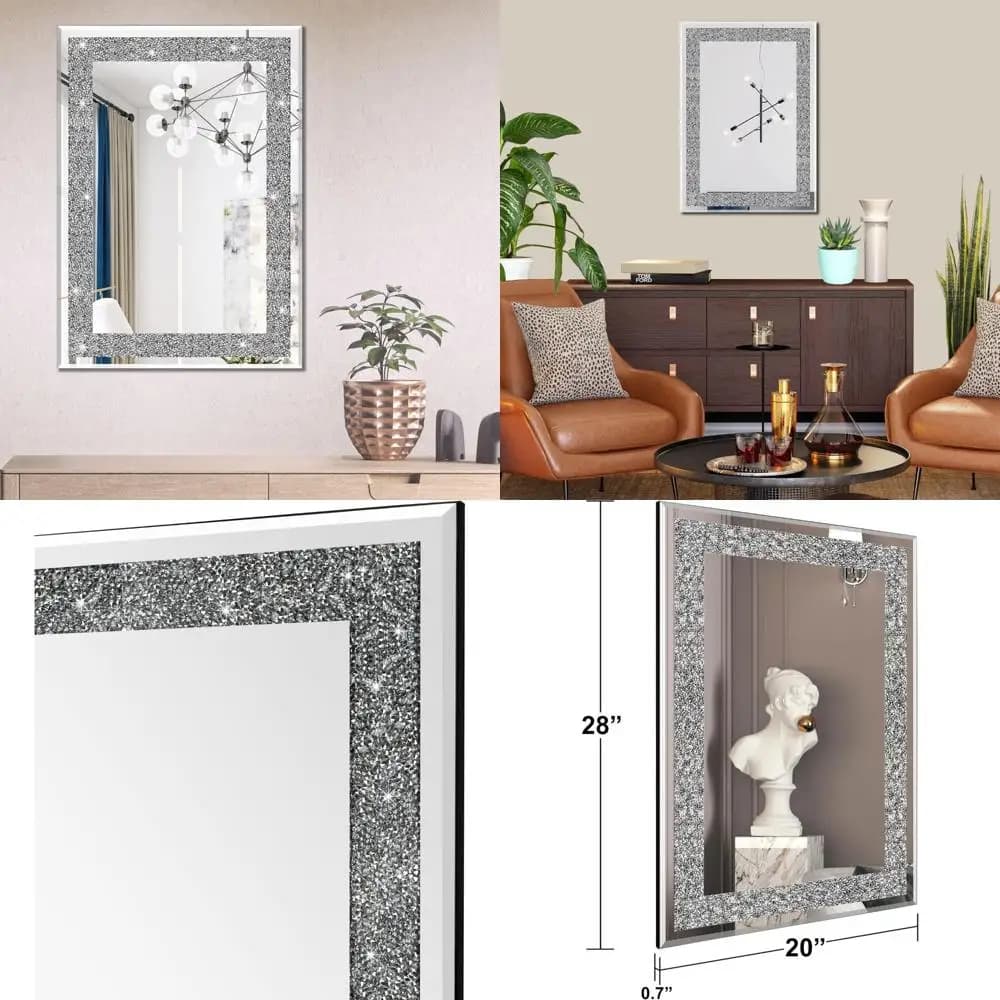 Specchio rettangolare con accenti in cristallo per la casa, il bagno, l'ingresso e la camera da letto - Decorazione con specchio da parete dal design Diamond Crush