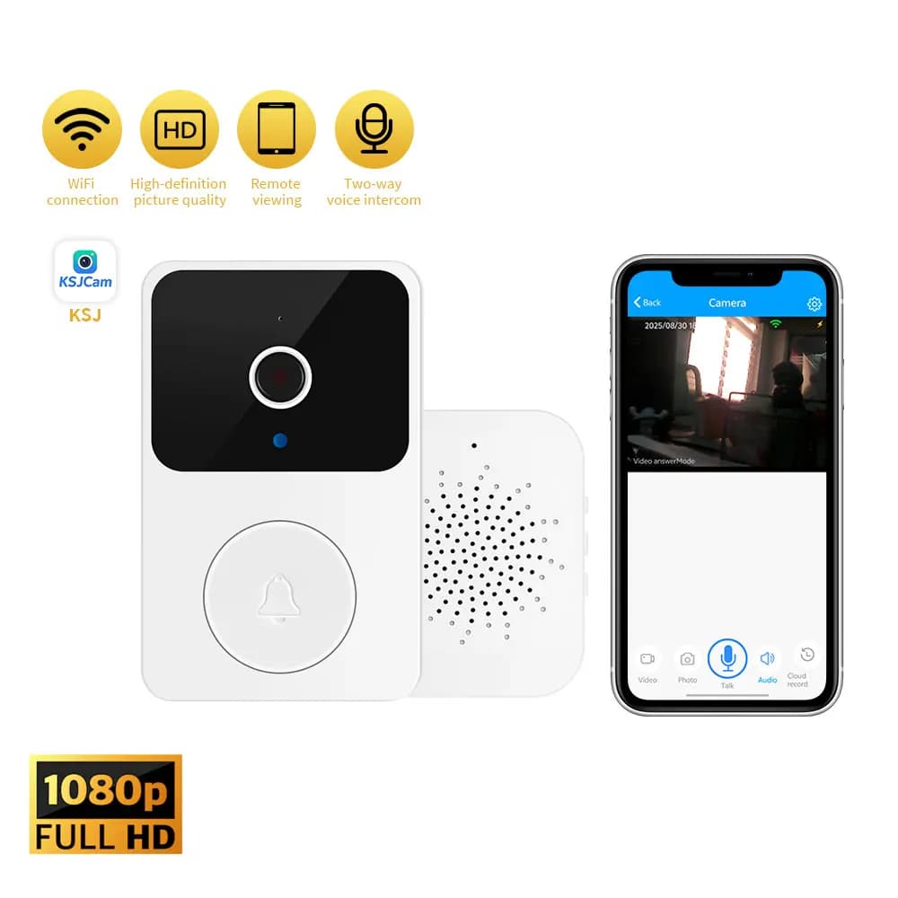 Videocitofono Senza fili HD Audio bidirezionale Visione notturna Testa a punta Vista ampia da 100 gradi Streaming live Notifiche in tempo reale Bianco