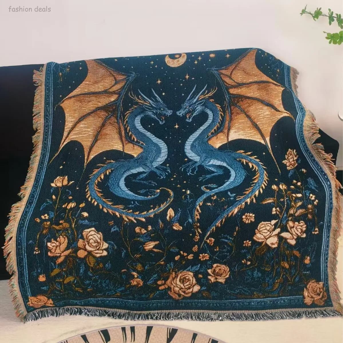 Coperta Nordic Double Dragon per Divano, Coperta per Ufficio, Decorazione per la Stanza 130x160cm, Tappetino da Picnic per Esterni con Fondo Impermeabile