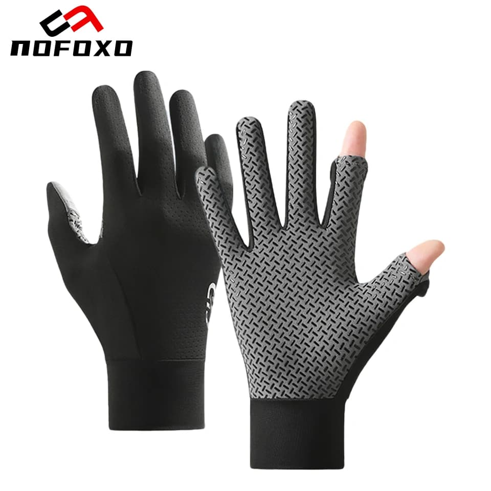 NOFOXO Summer Ice Silk Sun Protection Gloves Thin Two-Finger Flip Quick-Dry Touchscreen Breathable Sports Cycling Climbing Glove