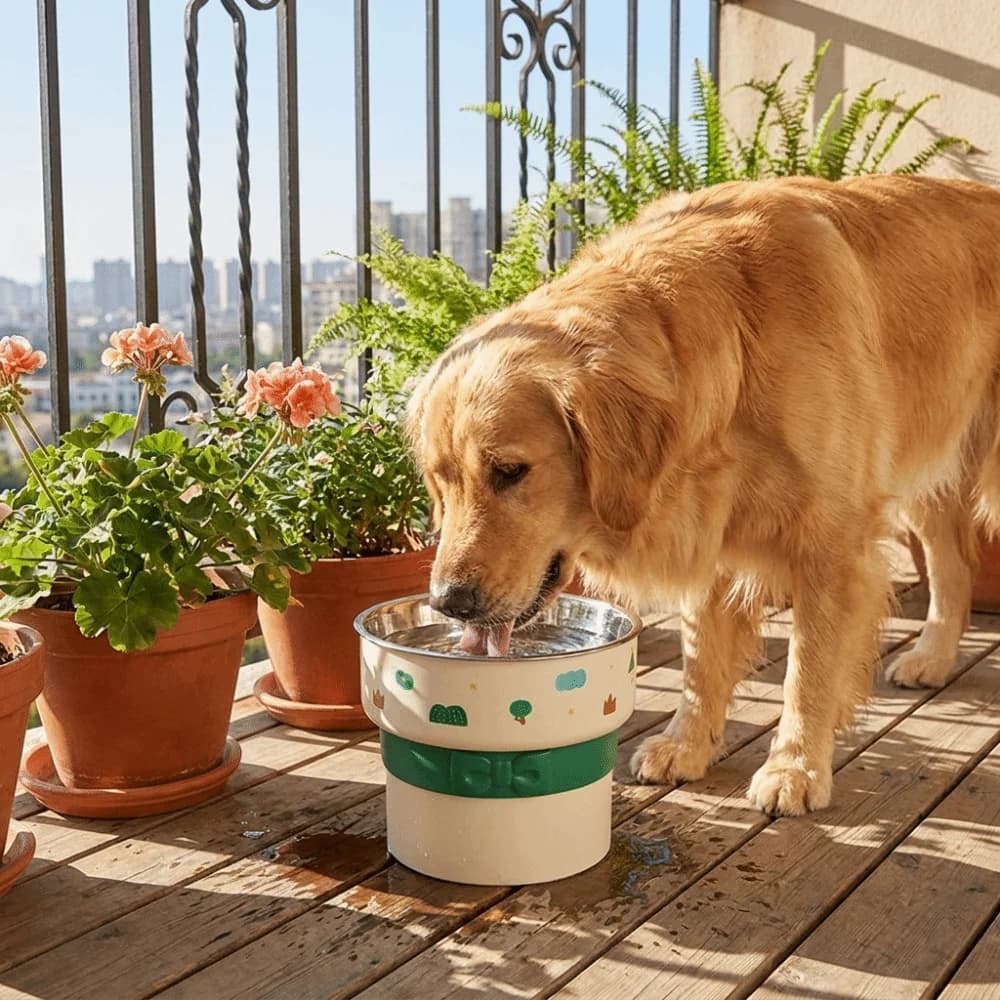 Large Capacity Elevated Cat Bowl Stainless Steel Non-Slip Cat Water Bowl Cartoon Pattern Anti-Tip Pet Food Bowl Water Bowl