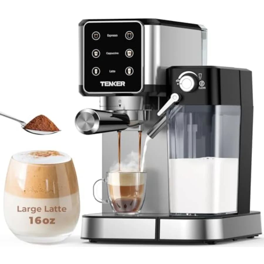 Macchina per Espresso 20 Bar, Macchina per Cappuccino con Montalatte Automatico, Macchina per Latte in Acciaio Inox, 1350W, Touchscreen