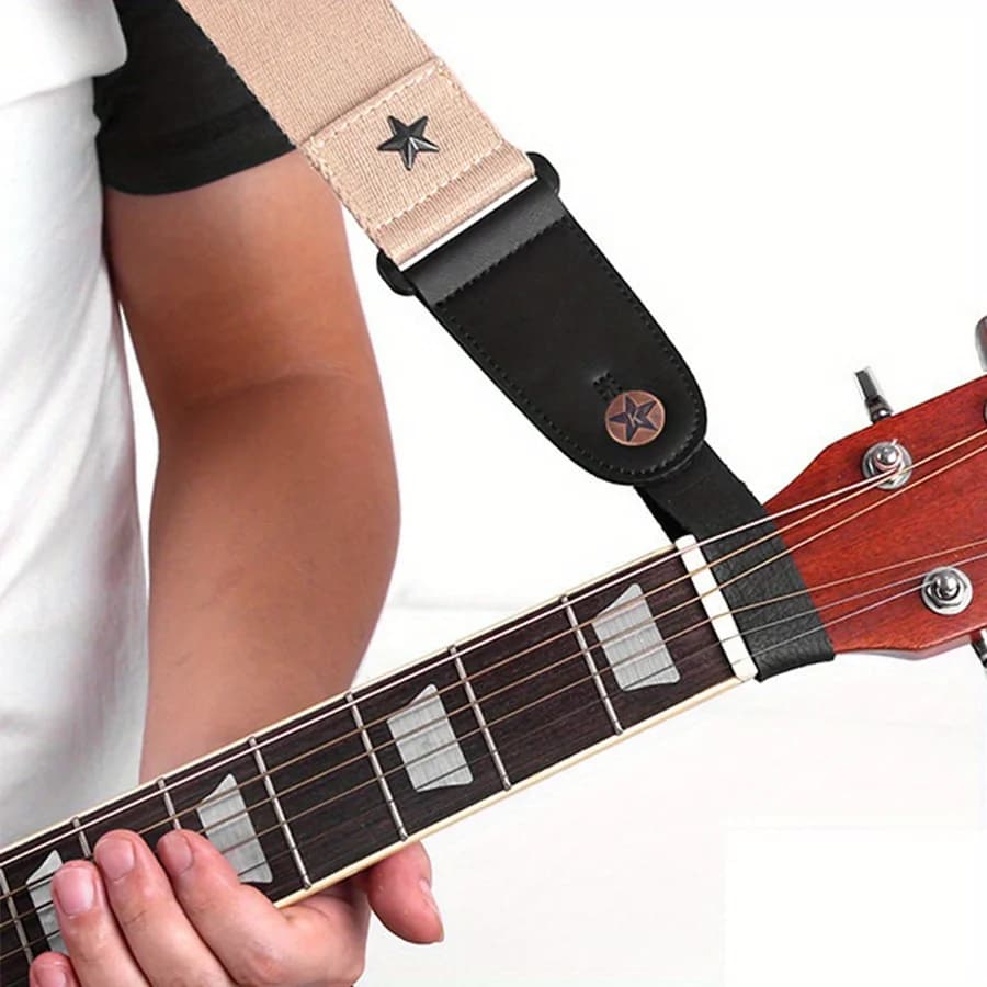 Tracolla per chitarra nera/marrone da 8 pollici - Tracolla per paletta per chitarra e ukulele Forniture per principianti per appassionati di chitarra JXB