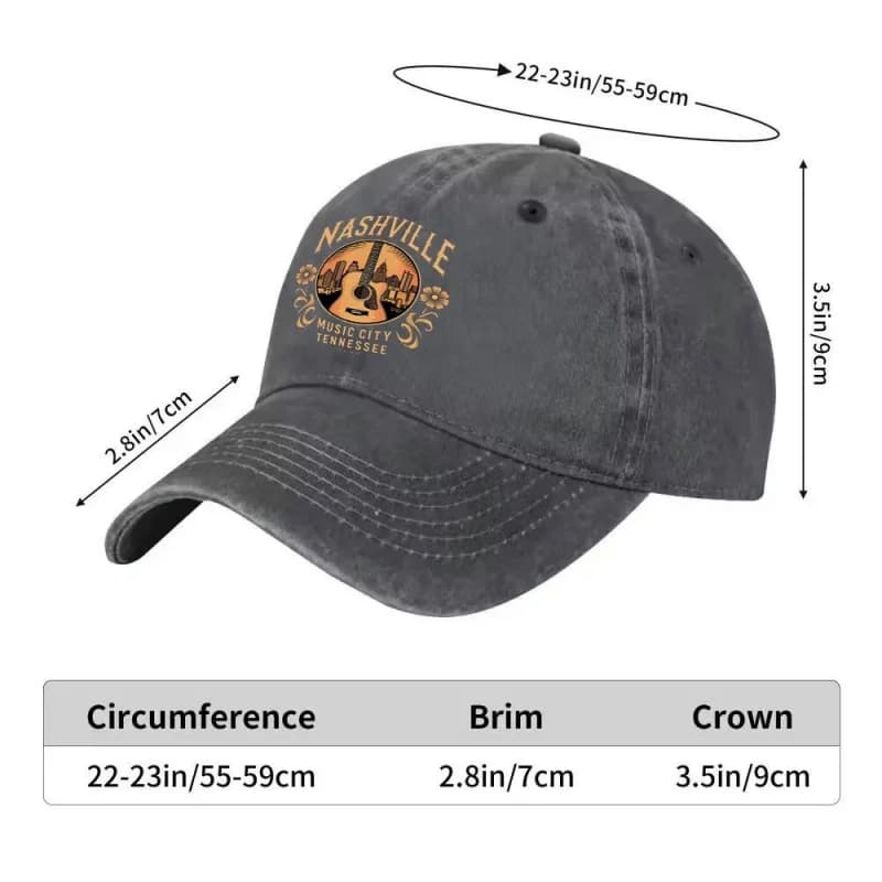 1 Men's Baseball Cap with Country Music Nashville Guitar Pattern, Stylish Casual Adjustable Hat for Spring and Autumn Outings, T