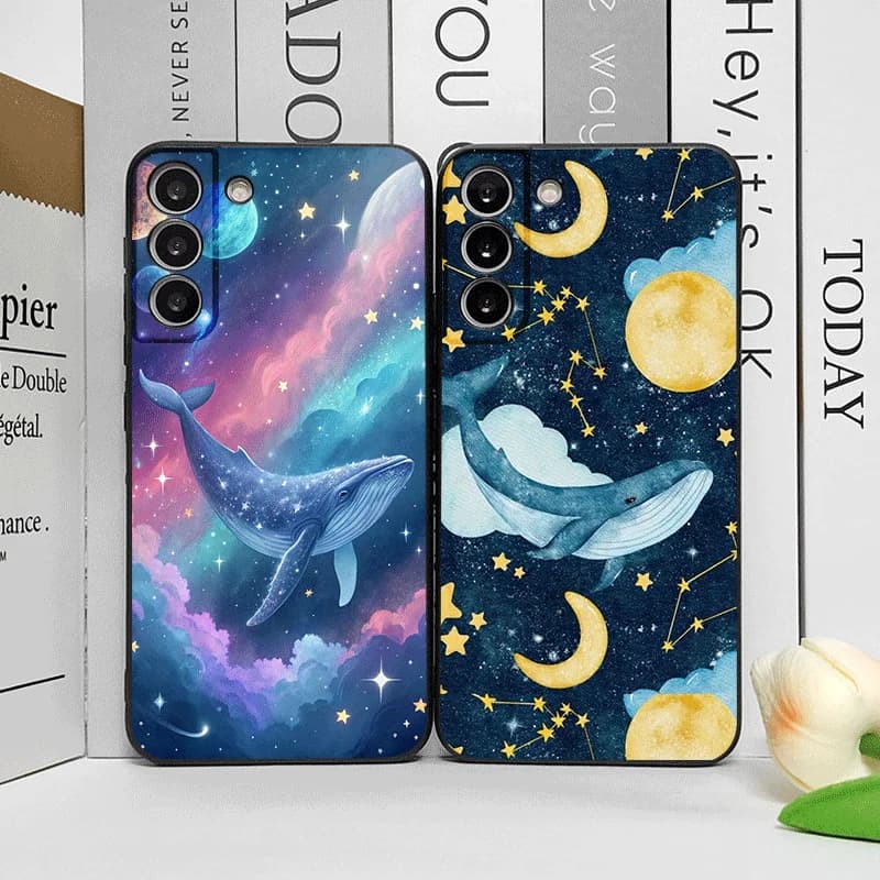 Cover Morbida Creativa con Stampa Cartone Animato Balena Blu e Cielo Stellato per OnePlus 12 13 R 11 10 9 8 Pro Nord 4 CE2 CE5 ACE2 ACE3