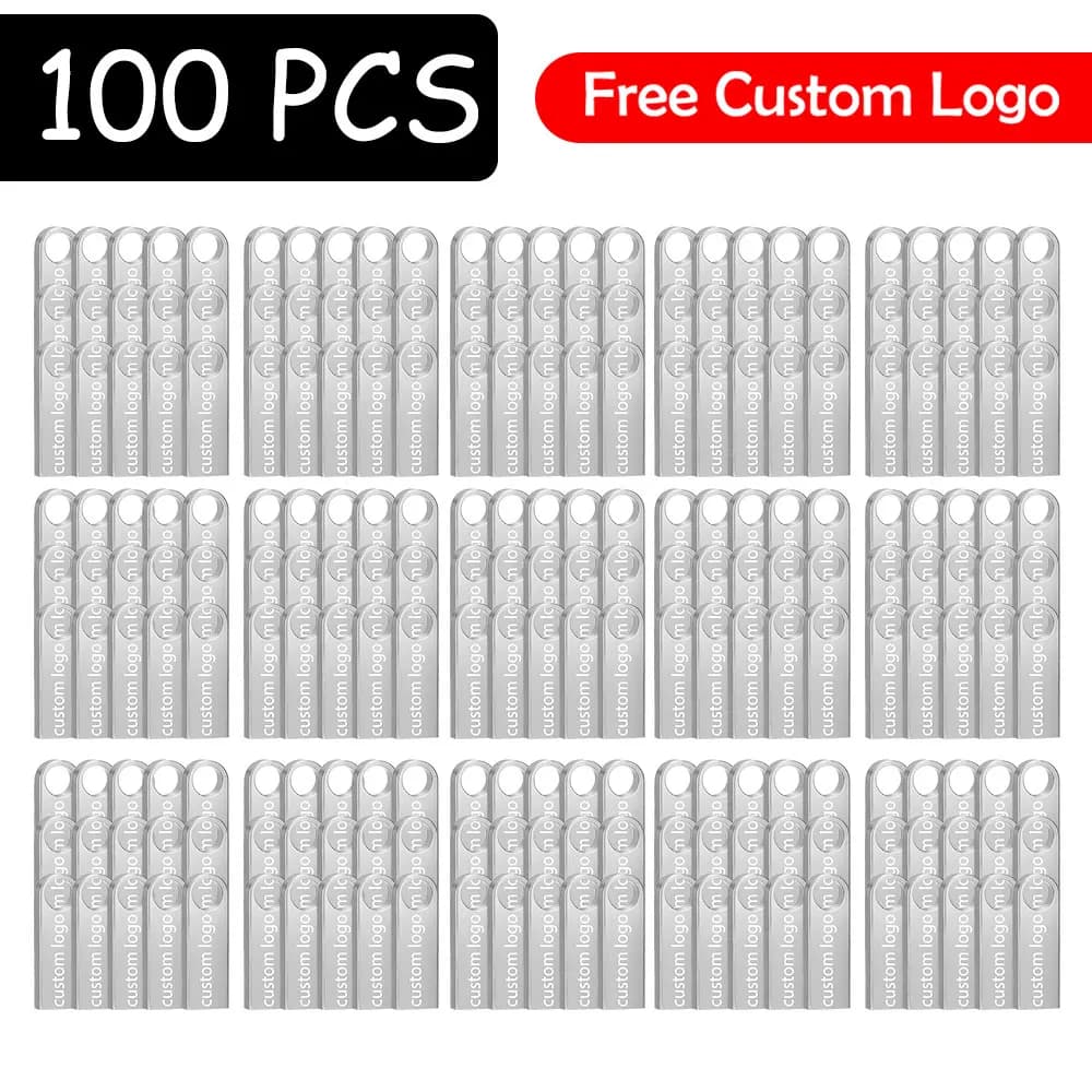 100 Pezzi/Lotto Chiavetta USB 64GB 32GB 16GB, Pendrive in Metallo 8GB 4GB 2GB 1GB 512MB, Chiavette USB con Logo Laser Gratuito