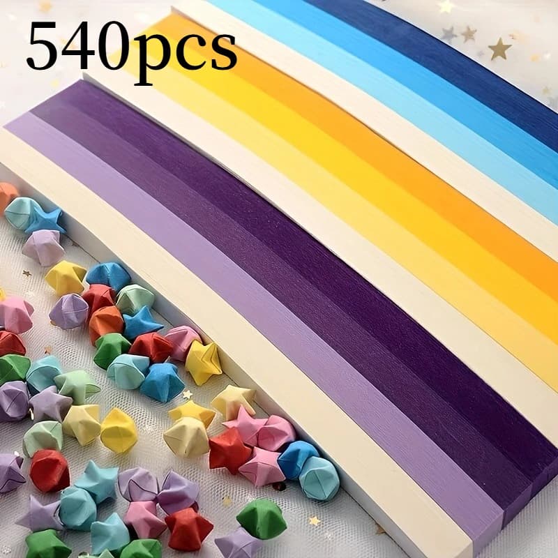 540Pcs handmade DIY star multi-color origami-27 colors handmade colored paper-double-sided ribbon, lucky star decorative strip, DIY strip origami, exercise hands-on ability, suitable for holiday gifts