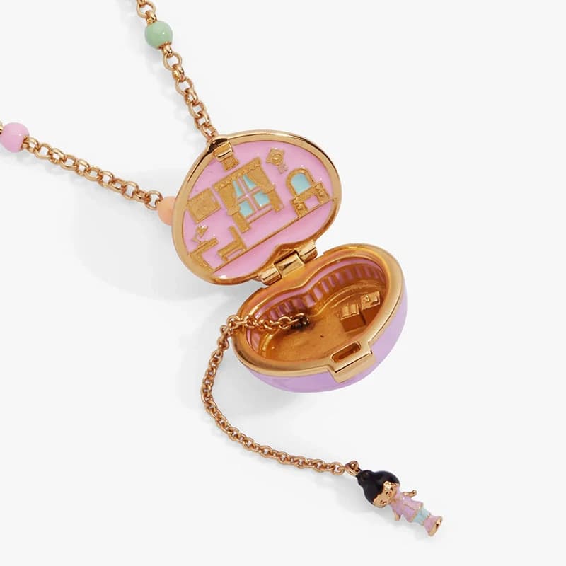 Necklace with Pink Heart Pendant Openable, Jewelry for Girls, Style Lolita Y2K, Necklace with Party Beads, Valentine's Day, Weddings, Gift Perfect