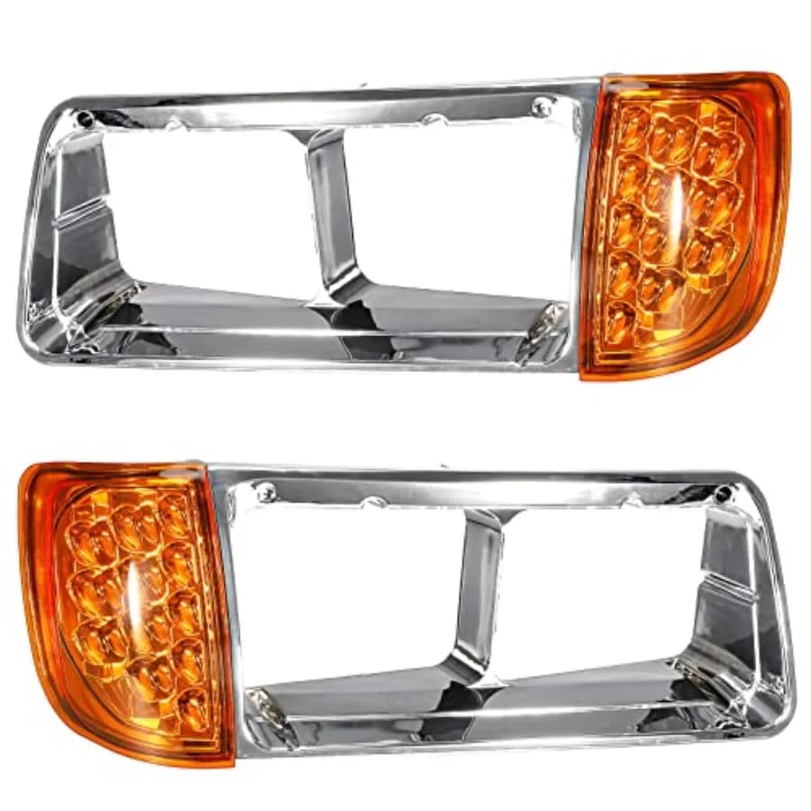 Coppia di Cornici per Fari con Indicatore di Direzione LED Ambra a 3 Fili Compatibile con Camion Frghtliner FLD 1989-2002 Sostituzione per A06