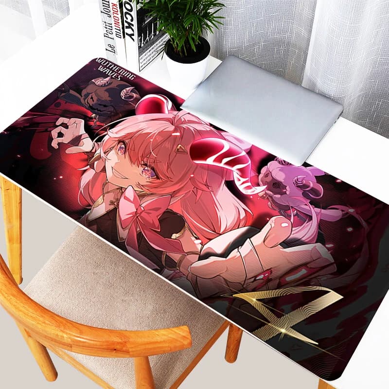 Tappetino per mouse da gaming, tappetino da scrivania grande, gomma antiscivolo, bordi cuciti, stampa artistica anime Ragazza Demone Rosa, tappetino da ufficio esteso