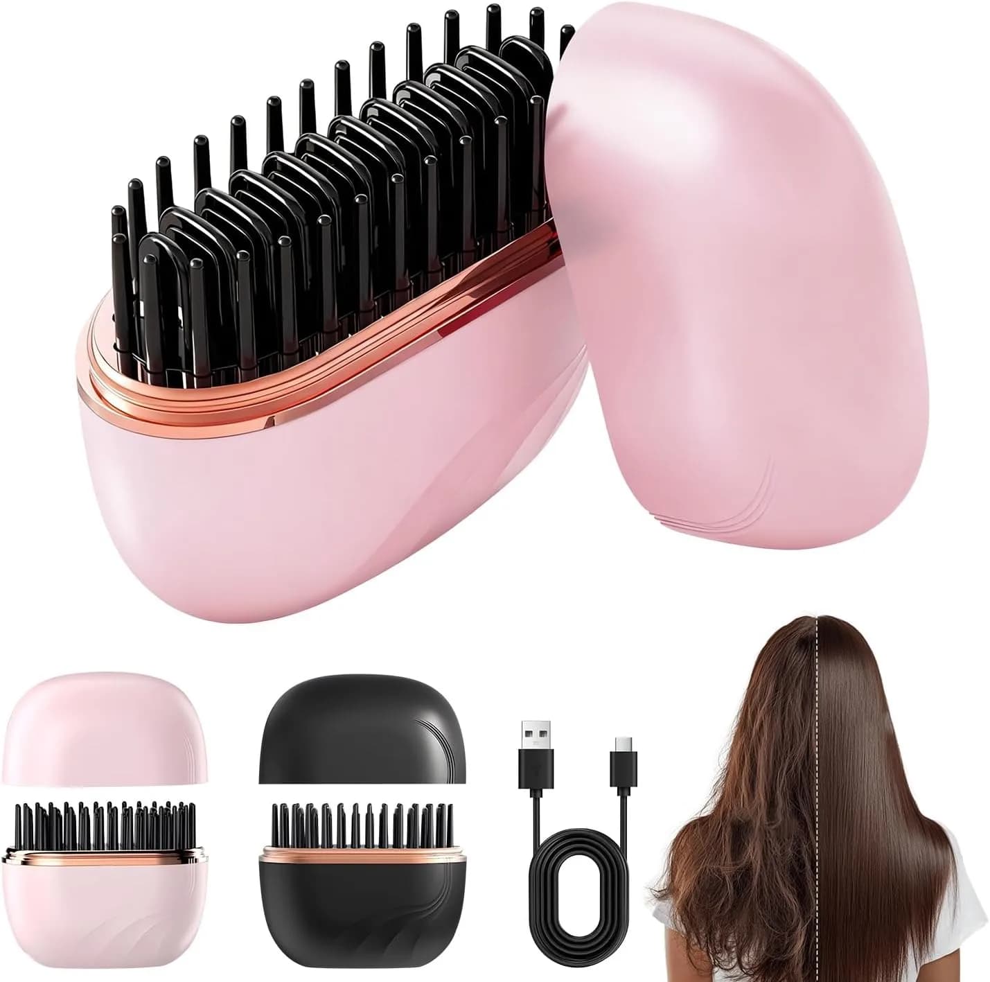 Mini brush for rechargeable hair plate: 3-speed temperature control, anti-coating shell, light and portable for travel