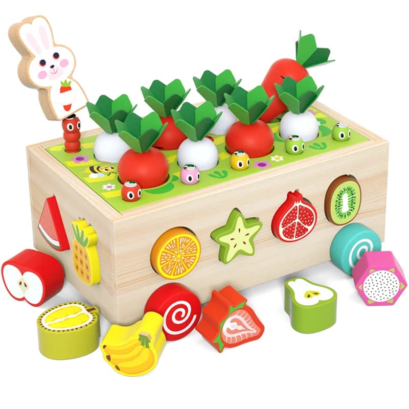 Il più venduto pesca magnetica ravanello in legno carrello di frutta forma blocchi coordinati giocattoli educativi Montessori per bambini
