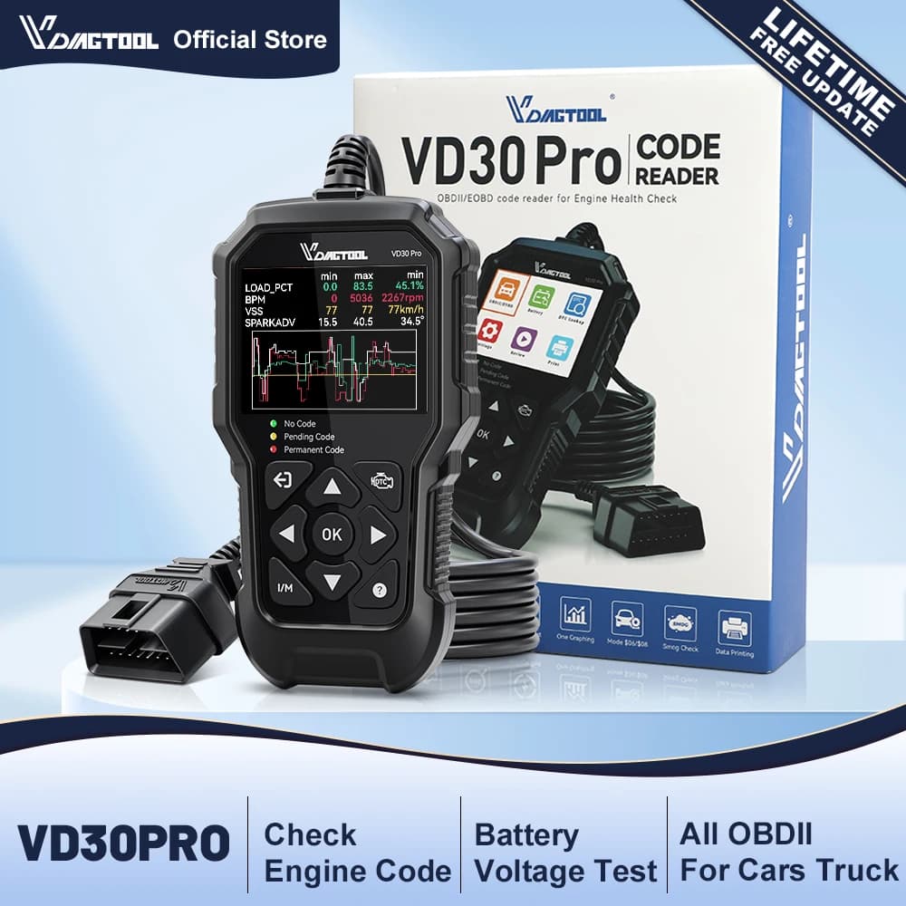 VDIAGTOOL VD30PRO Scanner OBD2, Strumento Diagnostico per Auto con Tester Batteria, Lettore Codici Errore Motore, Verifica I/M, Ricerca DTC