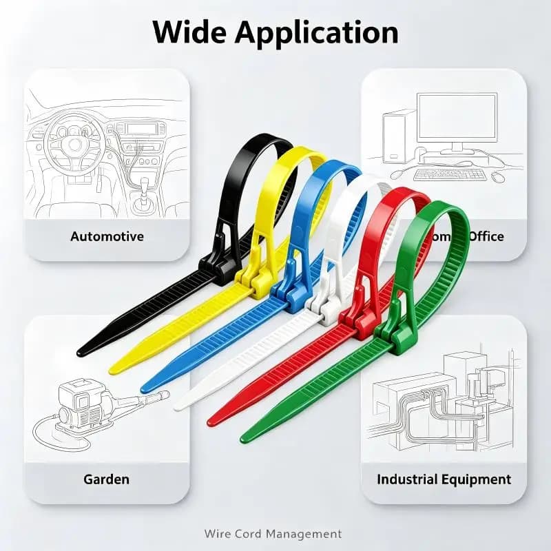 Easy Release Design Reusable Nylon Zip Ties Releasable Cable Strap UV Heat Resistant Indoor Outdoor Wire Cord Bundling Organizer