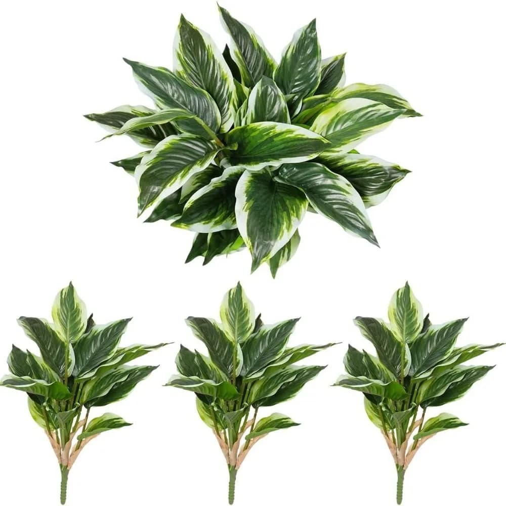 Artificial 14‑Leaves Spotted Dieffenbachia Potted Plant, Lifelike Faux Evergreen Bonsai for Home Office Desktop Indoor Table Dec