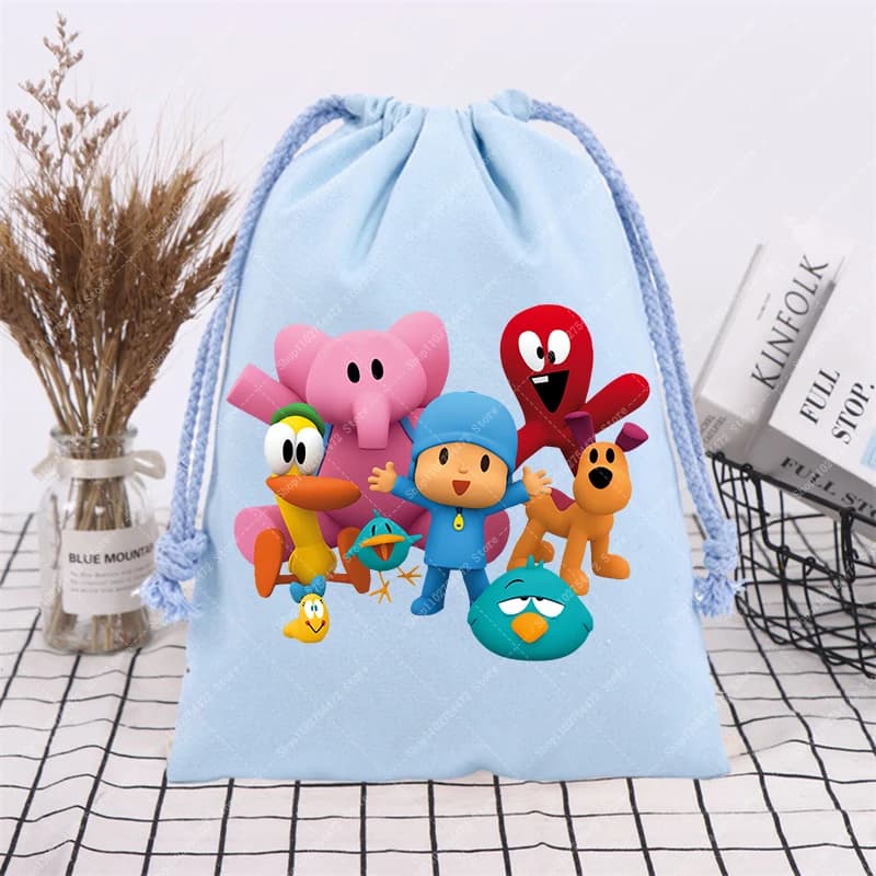 Boy Girl Cartoon Cute Drawstring Bag Pocoyoed Kids Anime Printed Cotton Handbags Children Fashion Casual Storage Pouch Gift 2026