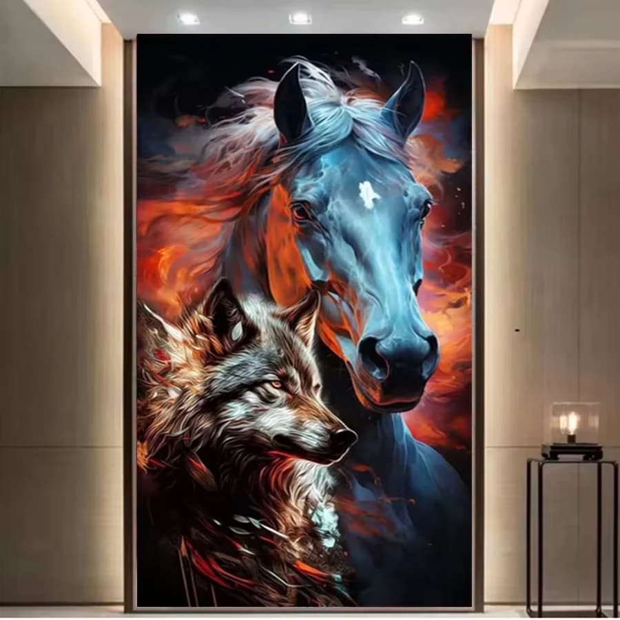 5D fai da te diamante arti pittura kit punto croce cavallo nero e lupo pieno quadrato rotondo trapano mosaico ricamo immagine decorazione della parete
