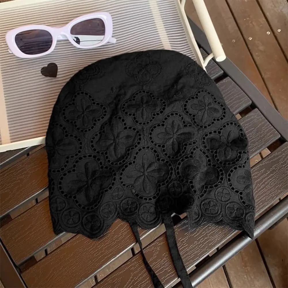 Casual Hollow Out Embroidered Lace Hat Y2k Breathable Beanies Hat Thin Spicy Girl Skullcap Outdoor