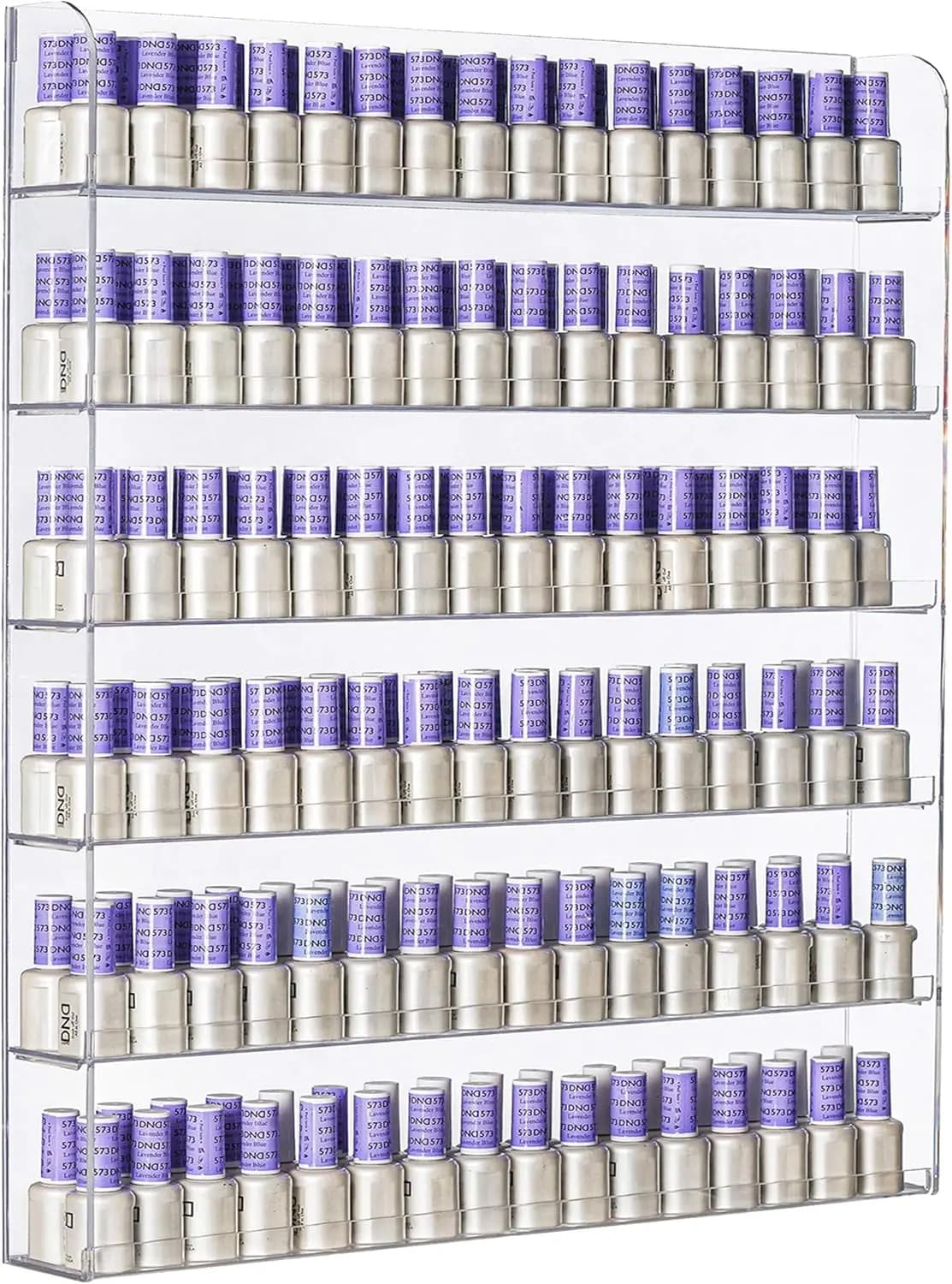Exhibitor from Wall in Transparent Acrylic to 6 shelves for Disposable and Essential Oils, Contains 180 Bottles with Cleaning Panel