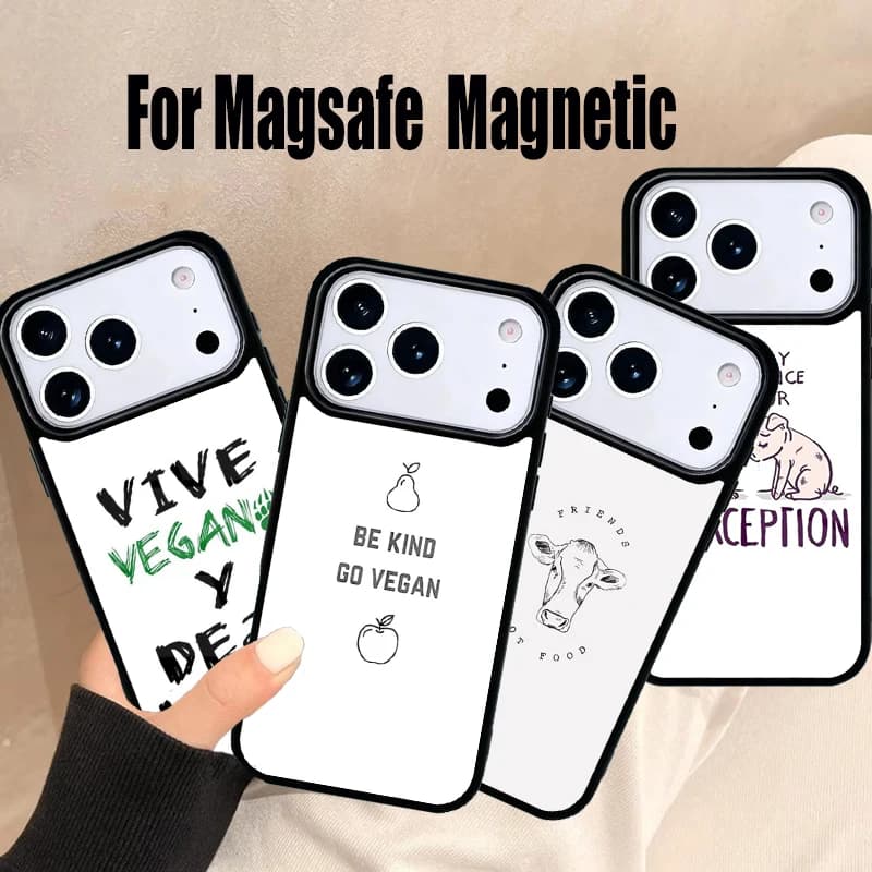 Cover Magnetica Wireless Magsafe VEGAN QUOTES LOVE VEGGIE per iPhone 17 Air 16e 15 14 13 12 11 Pro Max Plus