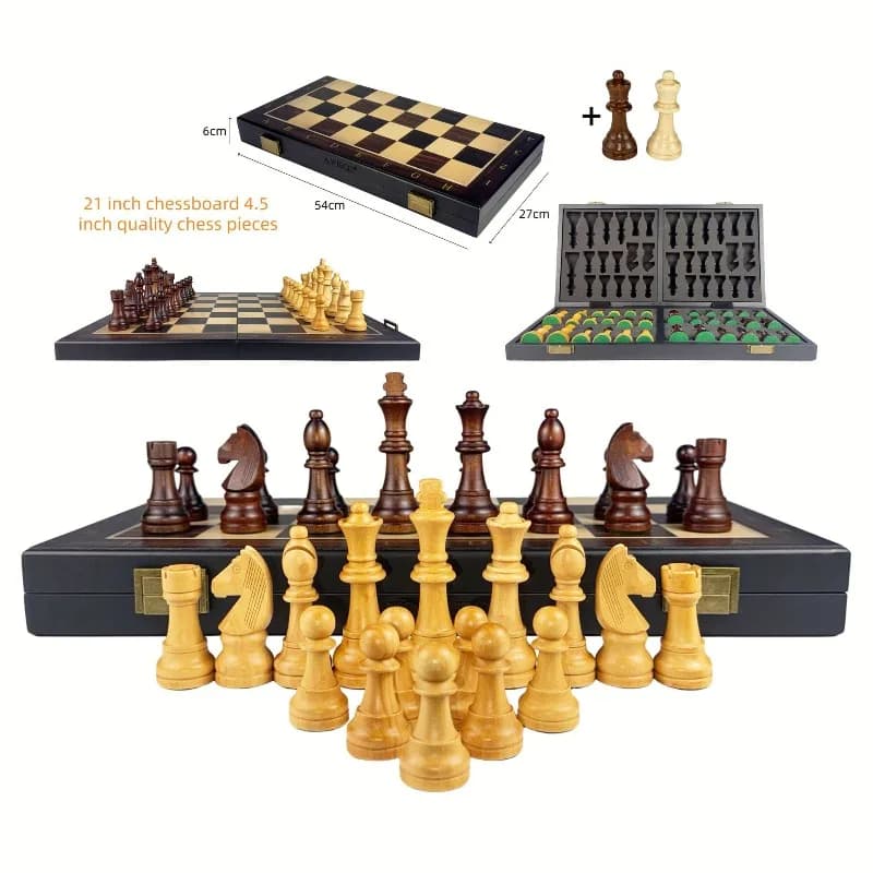 Folding Wooden Chess Board Large Ebony Wood International Chess Set for Competition