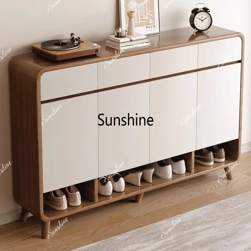 Mobile Porta TV con Organizzatore, Scarpiera e Scrivania, Stile Nordico di Lusso, Verticale con Seduta, Scaffale per Scarpe Moderno e Stretto, Arredamento per Calzolai