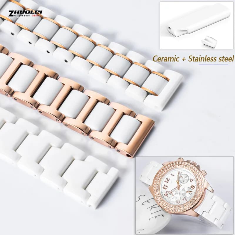 Women's Watch Strap Ceramic And Stainless Steel Quick Release For Any Metal Strap Brand Bracelet 12 14mm 16mm 18mm White Rose Gold