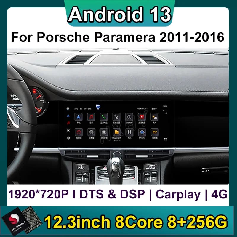 12.3 pollici Android 13 8Core 8 + 256G Per Porsche Panamera 2010-2016 autoradio con BT GPS Car Multimedia Stereo DSP 360 Navigazione