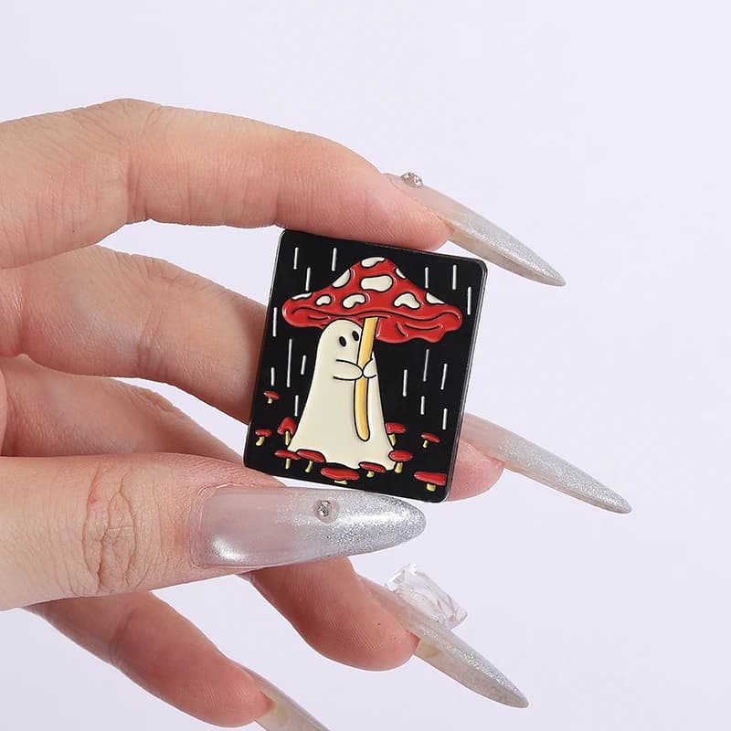 Halloween Ghost Mushrooms Enamel Pins Mushroom Cap Metal Brooches Fashion Lapel Badge Backpack Clothes Jewelry Gift for Friends