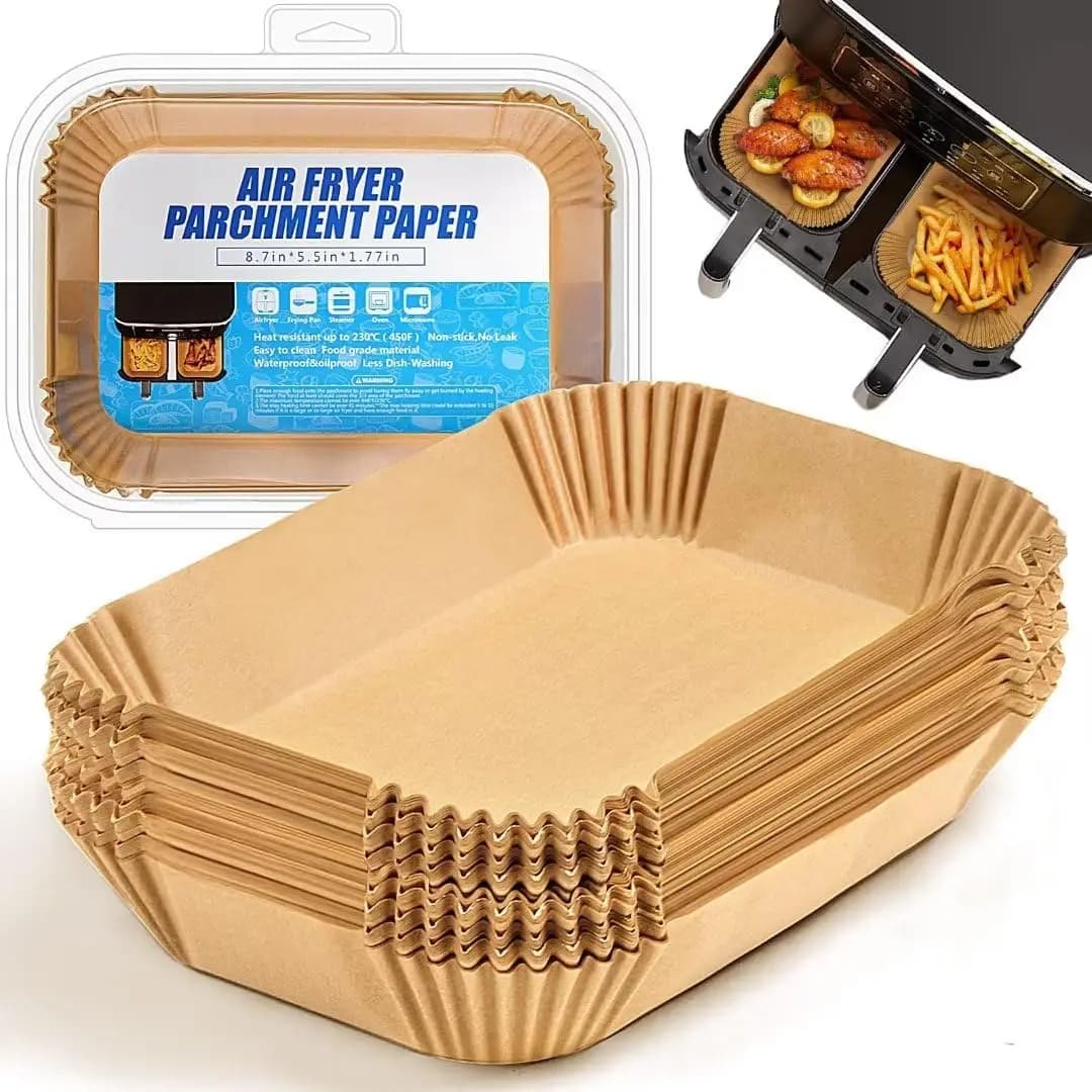 Fogli di carta da forno usa e getta per friggitrice ad aria, 125 pezzi, 22x14 cm, rettangolari, per friggitrice ad aria a doppio cestello, antiaderenti e resistenti al calore