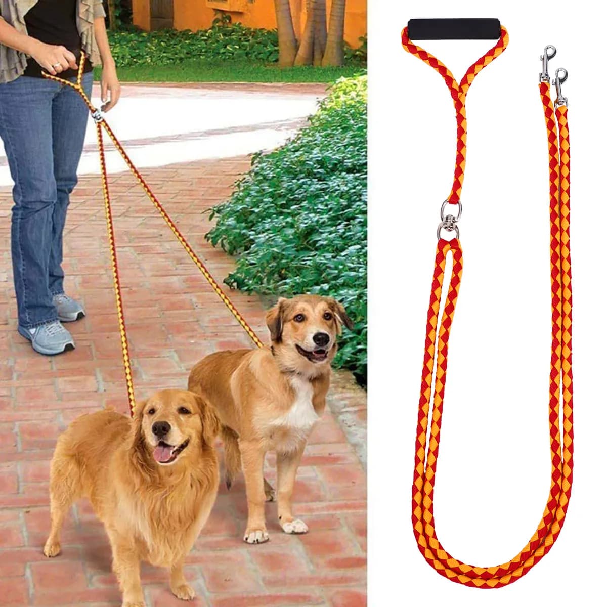 Guinzaglio per Addestramento Cani 1 Pezzo, Corda Intrecciata Resistente 145x15x3cm, Guinzaglio a Doppia Testa per Animali Domestici per Passeggiate all'Aperto, Confortevole