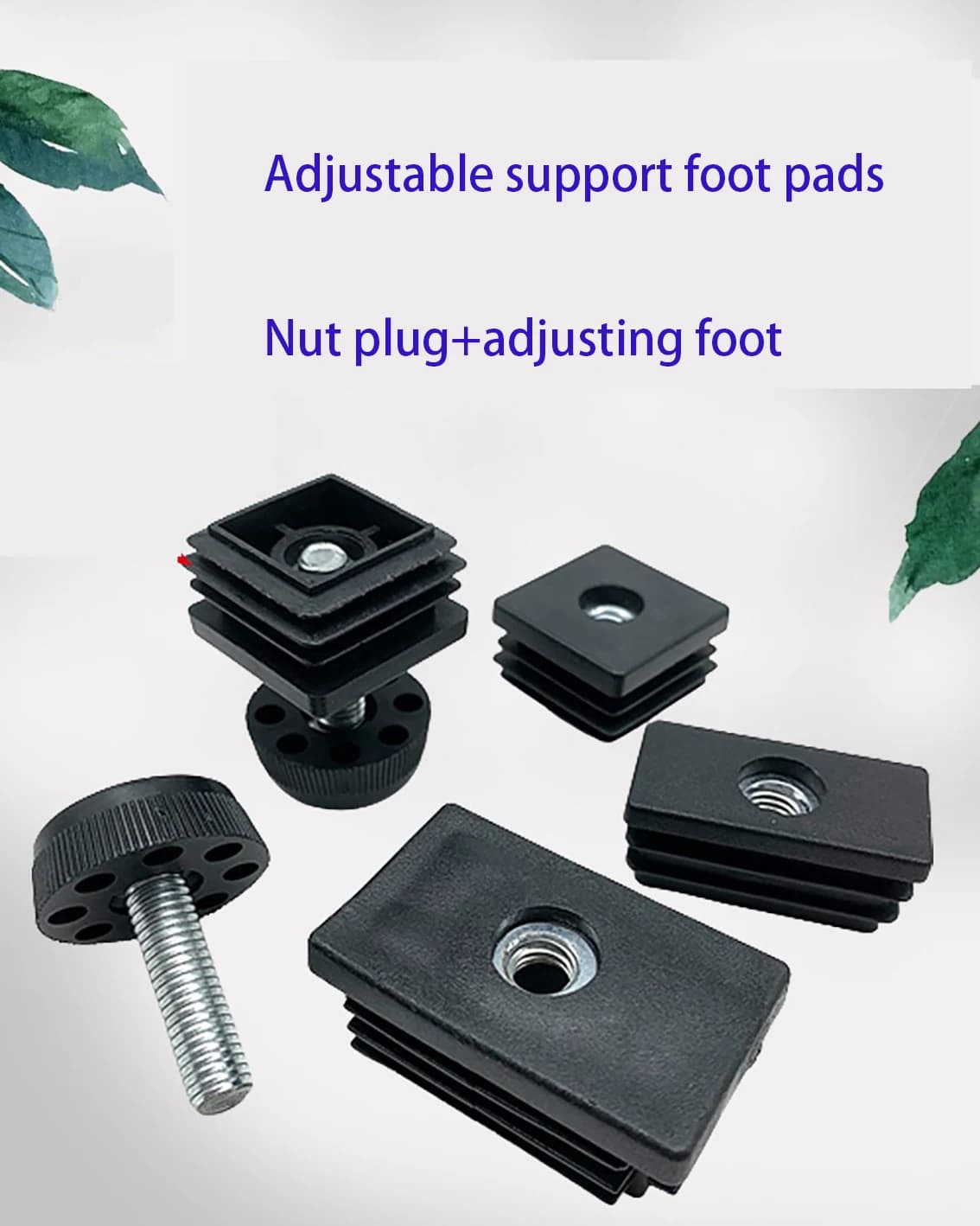 1 pz M8 * 30mm con dado e tappo per tubo del piede regolabile Tazza per piedi regolabile in altezza per rack per mobili nero