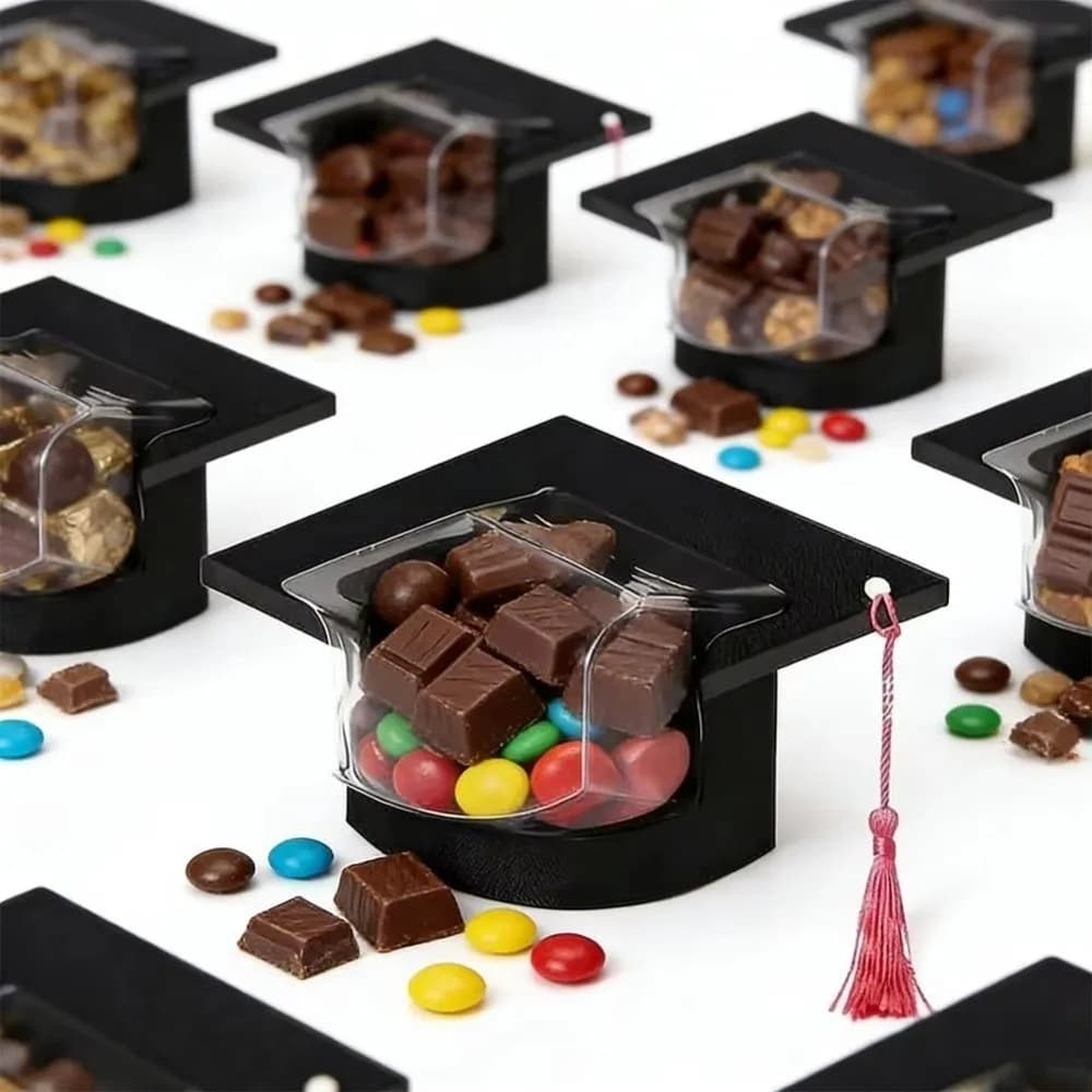 5/10 Pezzi Contenitore Creativo per Caramelle a Cupola per Laurea, Scatola Portatile Fai-da-te per Cioccolatini con Nappa, Confezione Regalo Riutilizzabile
