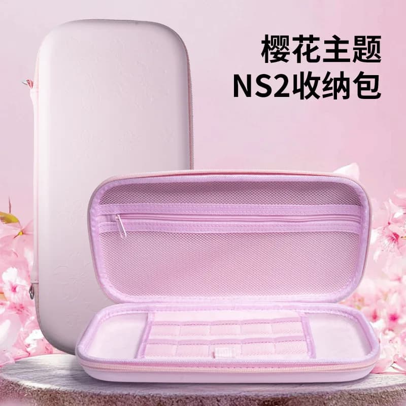 Borsa portaoggetti a tema Cherry Blossom compatibile con Switch 2 (2025) - Custodia da viaggio antiurto con guscio rigido in EVA impermeabile, Sakura rosa